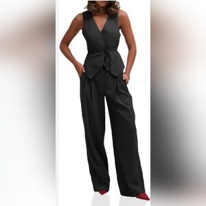 Women's Vest Suit Set Outfit Wide Leg Pants Sleeveless Vest V- Neck Size XXL